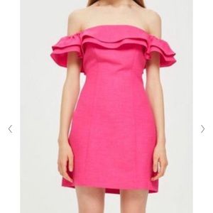 Topshop Pink Ruffle Bardot Mini Dress